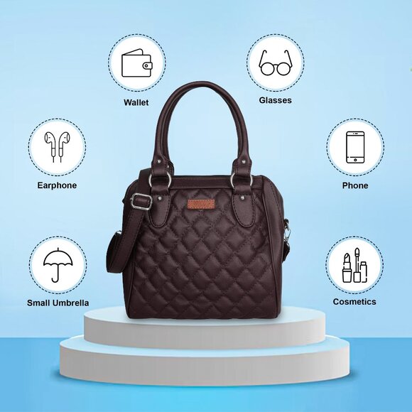 Vegan Leather Women’s Brown Handbag – Top Handle Satchel with Crossbody Strap - Picture 4 of 11